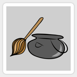 Witches Cauldron and Broomstick, made by EndlessEmporium Sticker